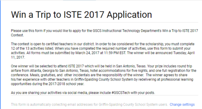 Win a trip to ISTE Application top